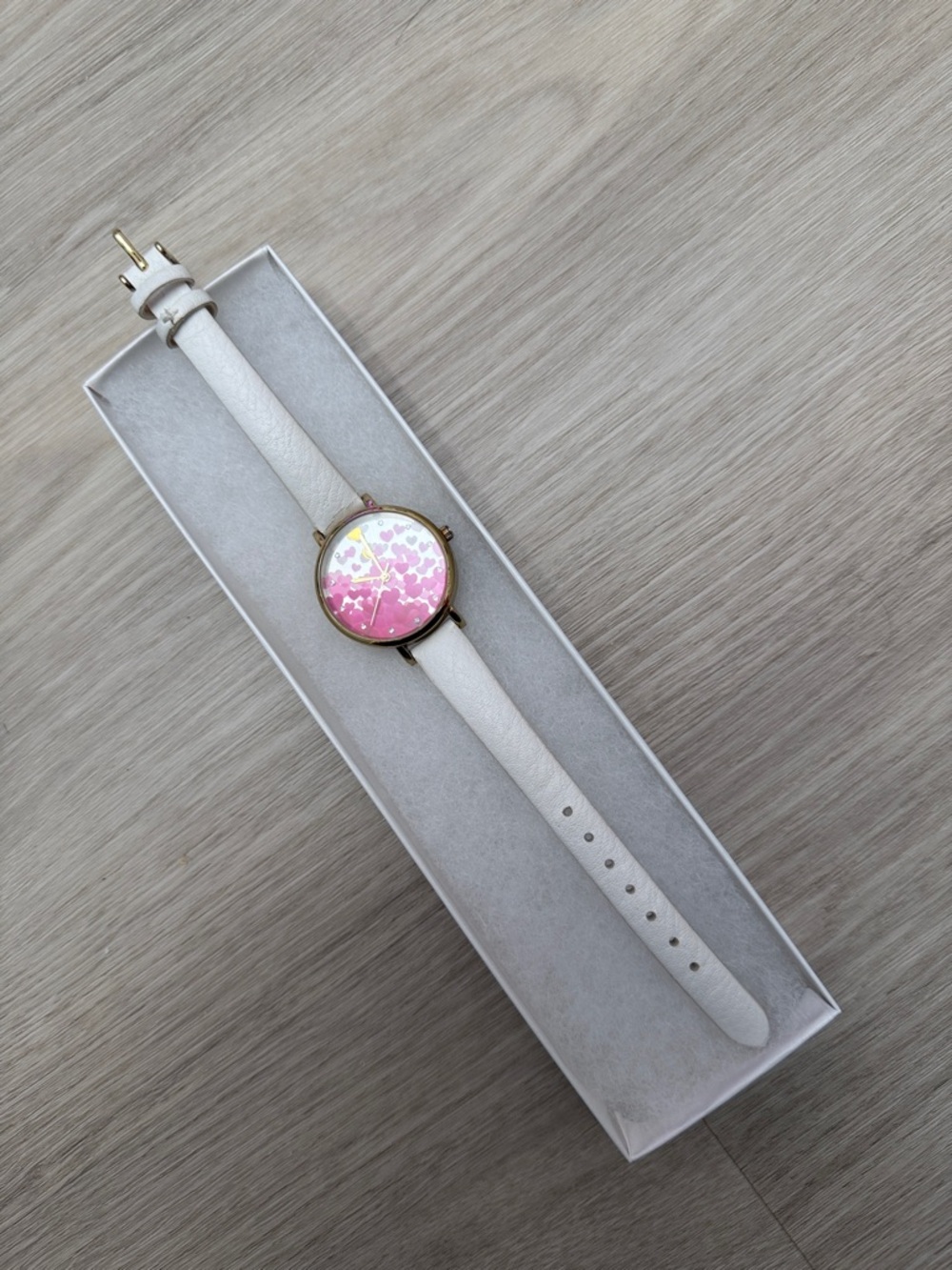 White Strap Watch with Pink Floral Dial